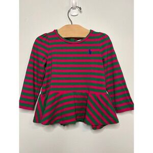 Ralph Lauren Polo Pink and Green Long Sleeve Flare Girls Tee 12 Months